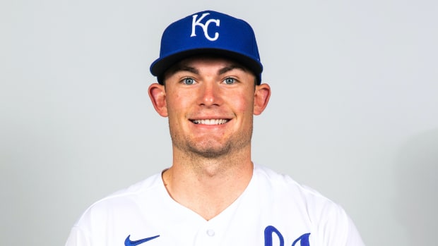 Mar 1, 2021; Surprise, AZ, USA; Kansas City Royals Asa Lacy #33 poses during media day at Surprise Stadium.